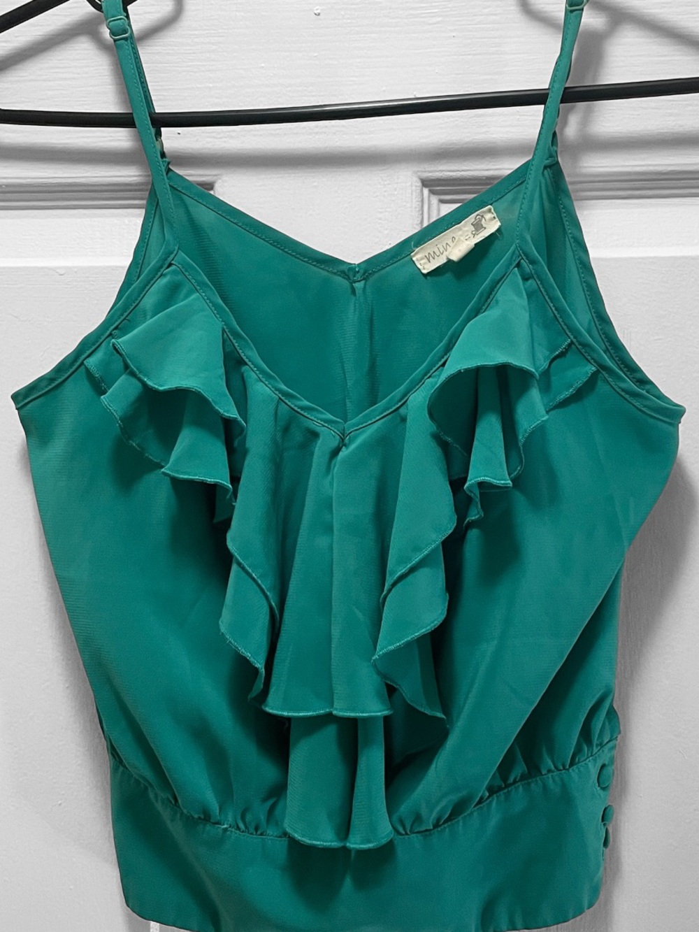 mine Teal Ruffle Spaghetti Strap Crop Top